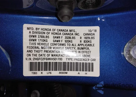 2019 Honda Civic Lx z USA, uszkodzony, nr VIN 2HGFC2F6XKH501700